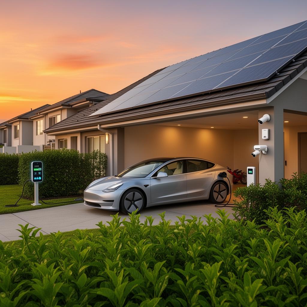 Casa inteligente con paneles solares, carga EV y monitoreo